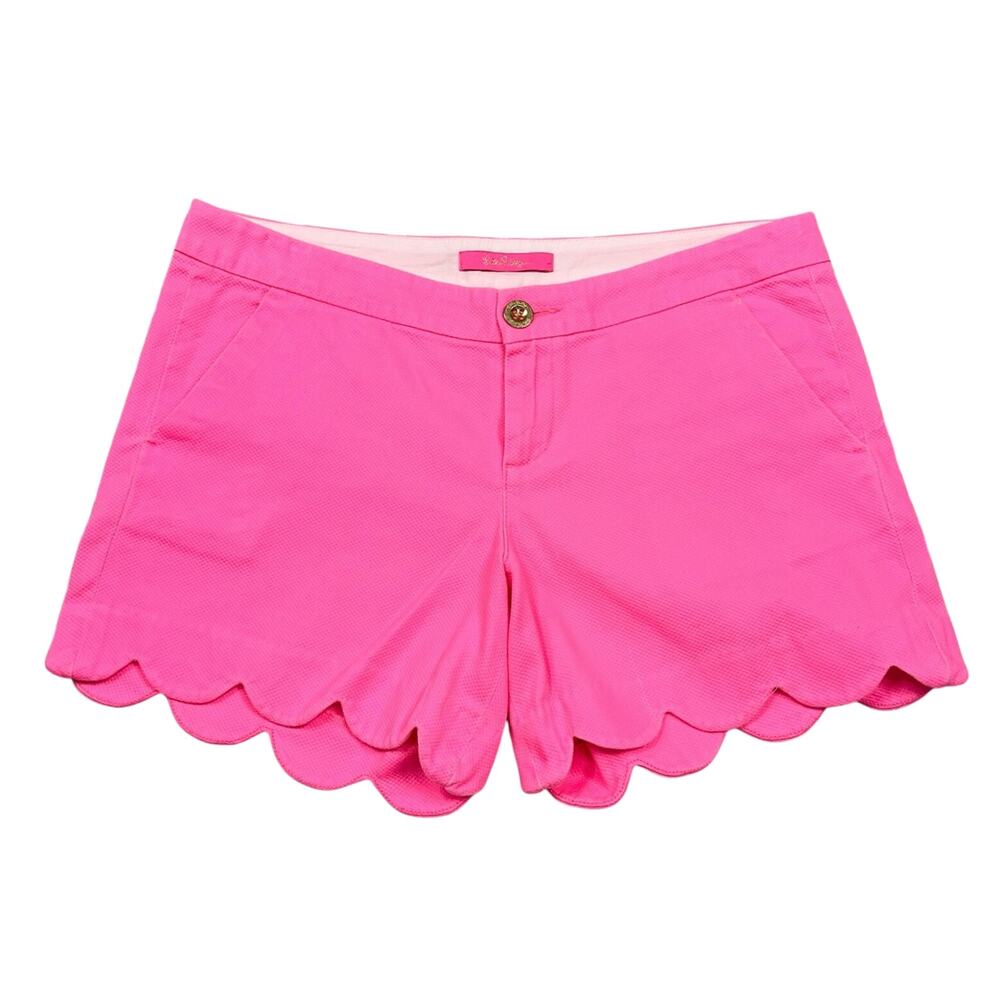 Lilly Pulitzer | Hot Pink Neon Buttercup Scalloped Hem Low Rise Cotton Shorts 6